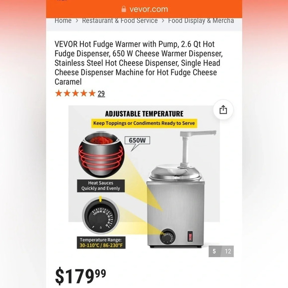 NIB VEVOR Stainless Food Warmer with Pump, 2.6 Dispenser, 650 W Foodservice - Picture 5 of 11